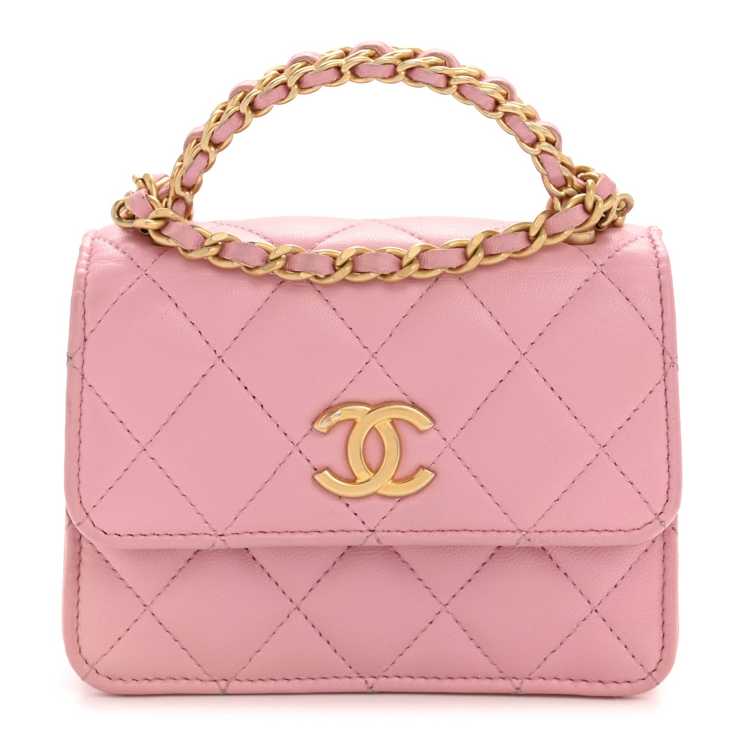 Chanel Lambskin Quilted Pick Me Up Mini Wallet On Chain Light Pink