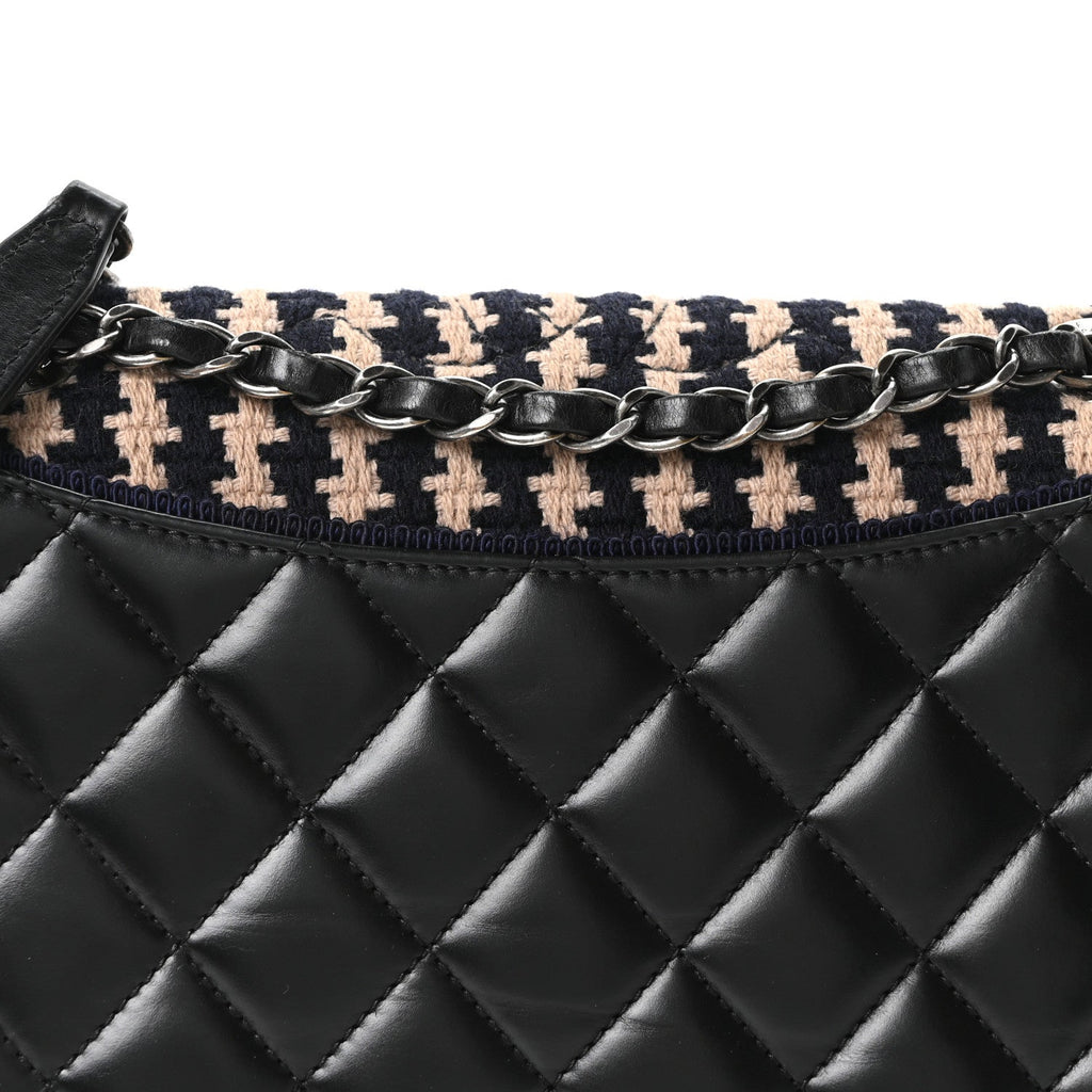 Chanel Tweed Calfskin Quilted Ballerine Flap Black Navy Beige