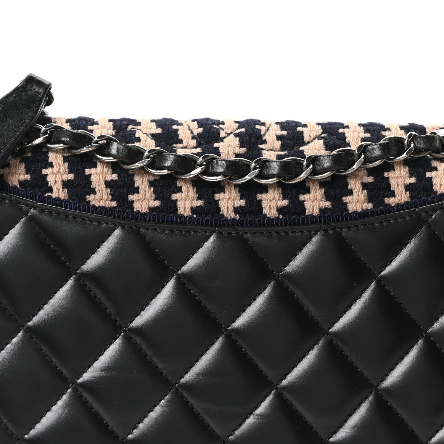 Chanel Tweed Calfskin Quilted Ballerine Flap Black Navy Beige