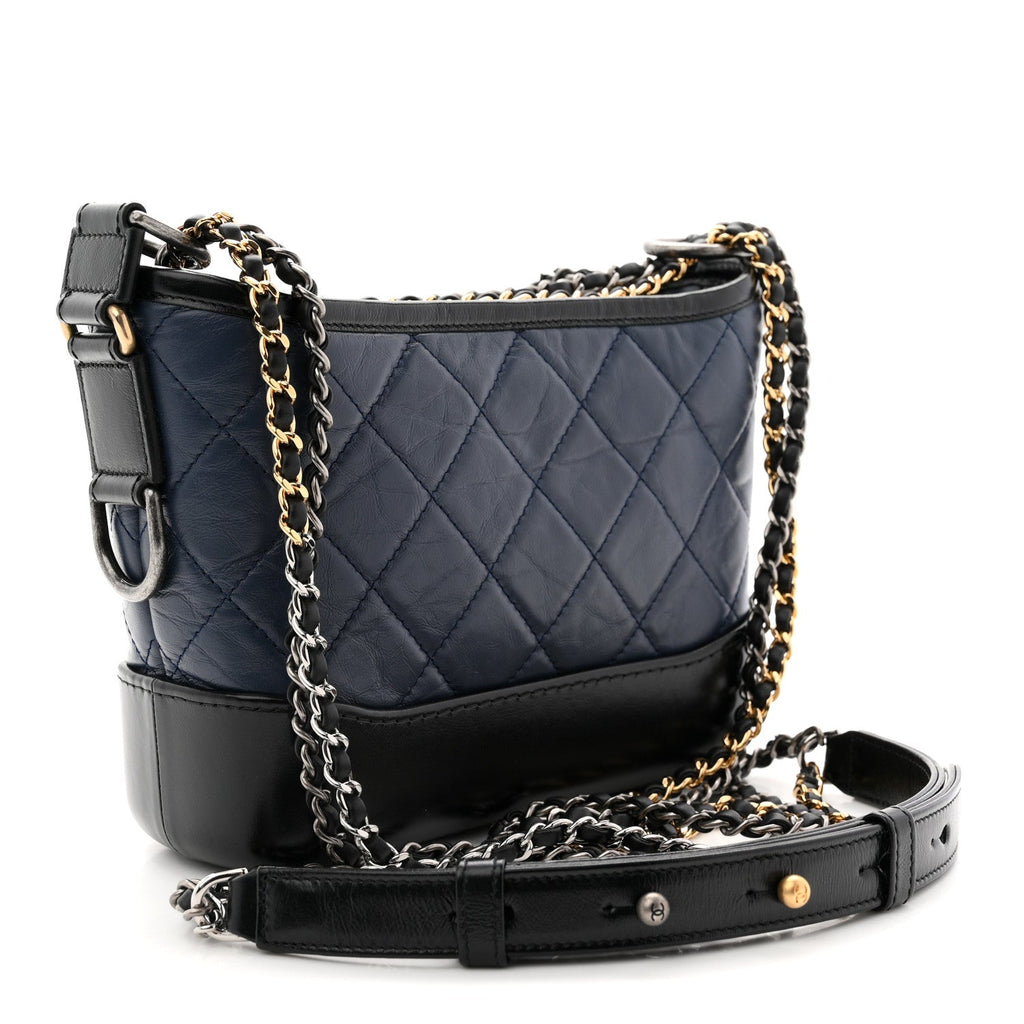 Chanel Aged Calfskin Quilted Small Gabrielle Hobo Navy Black