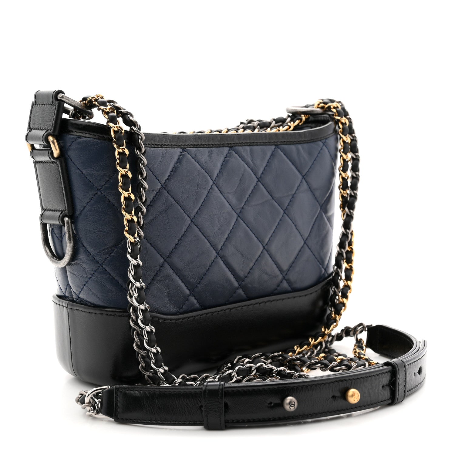 Chanel Aged Calfskin Quilted Small Gabrielle Hobo Navy Black