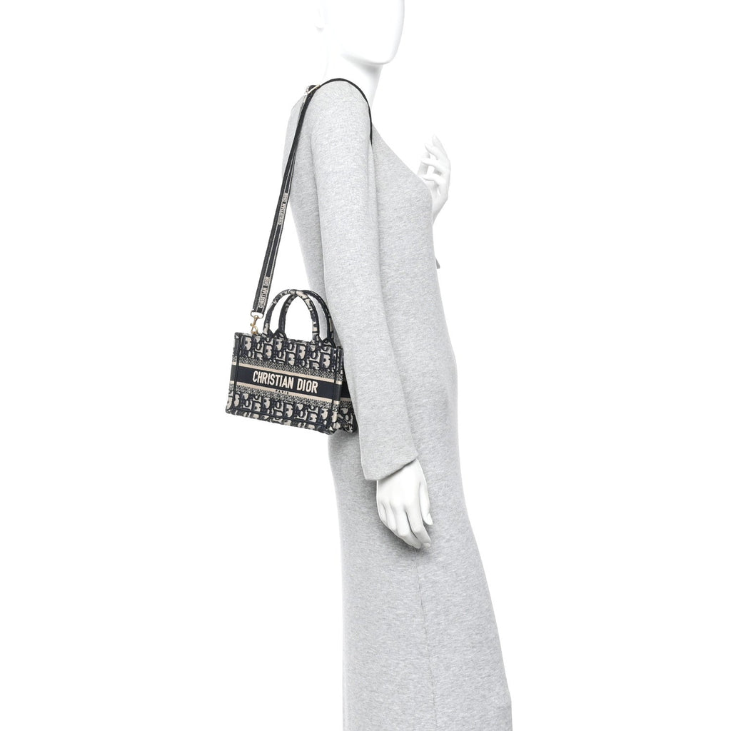 Christian Dior Oblique Mini Book Tote With Strap Blue Multicolor