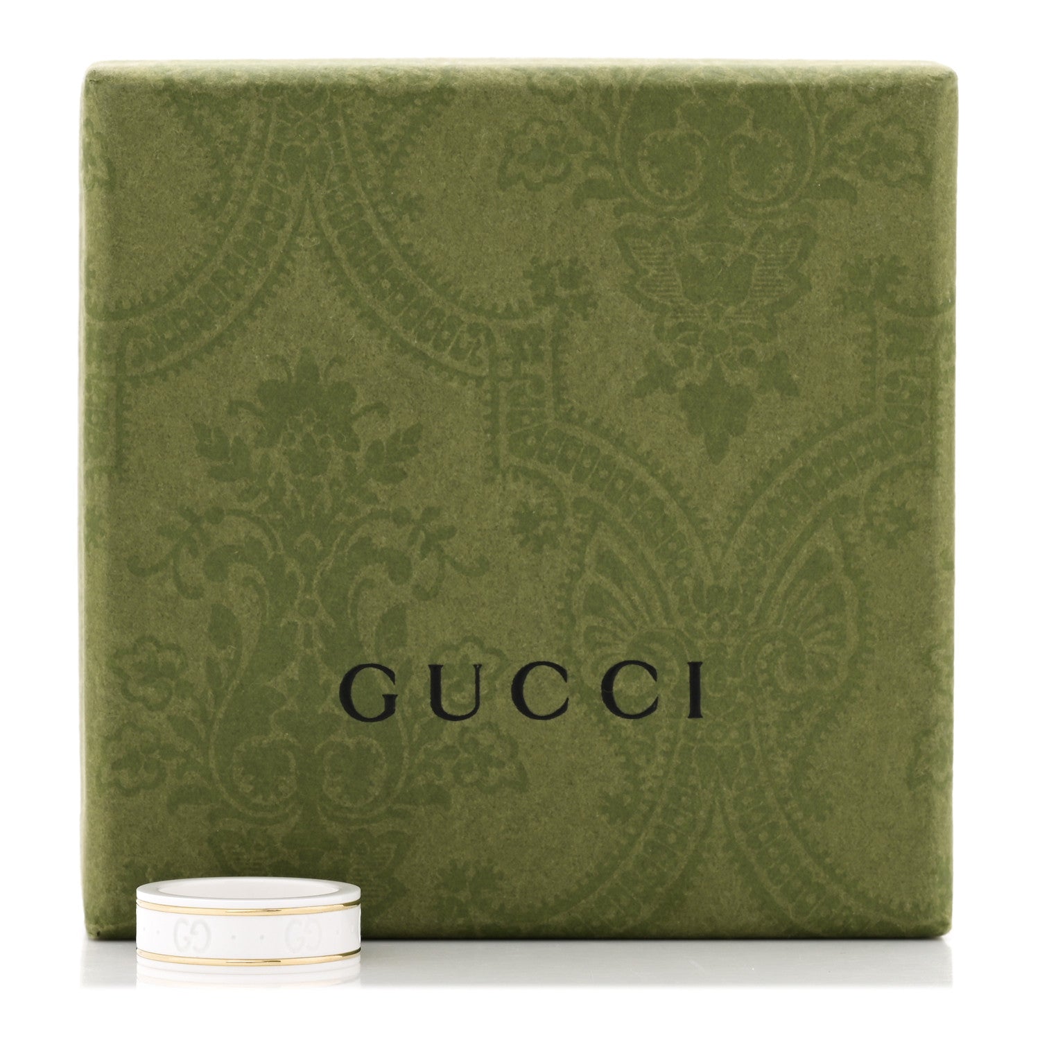 Gucci 18K Yellow Gold Ceramic Icon Band Ring 53 6.25 White