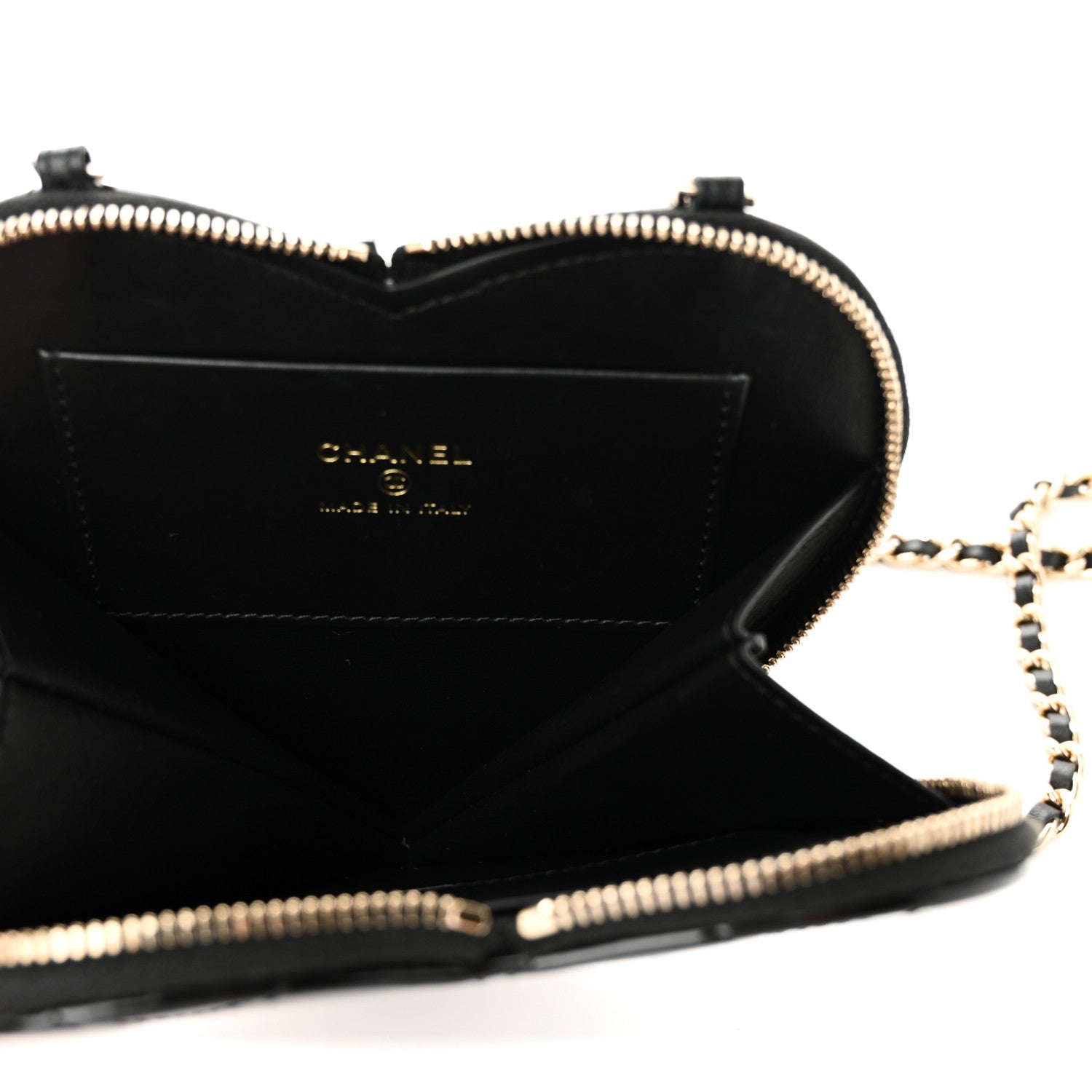Chanel Patent Calfskin Resin Quilted CC Heart Clutch With Chain Black