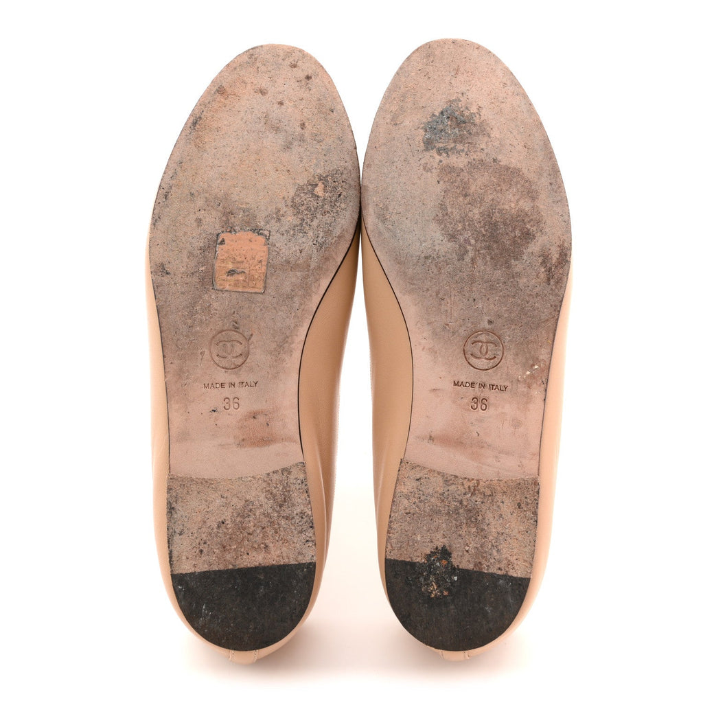 Lambskin Cap Toe CC Ballerina Flats 36 Beige Black