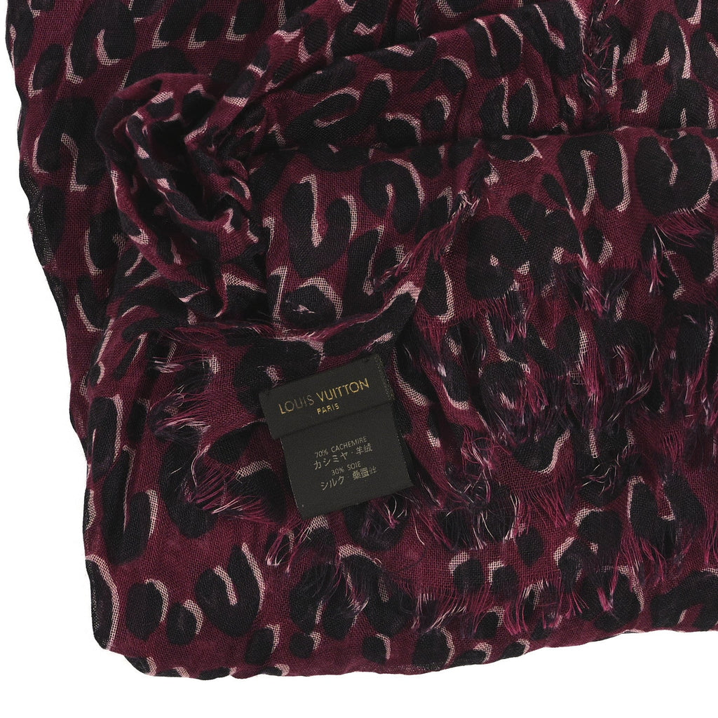 Louis Vuitton Cashmere Silk Leopard Etole Stole Dark Pink
