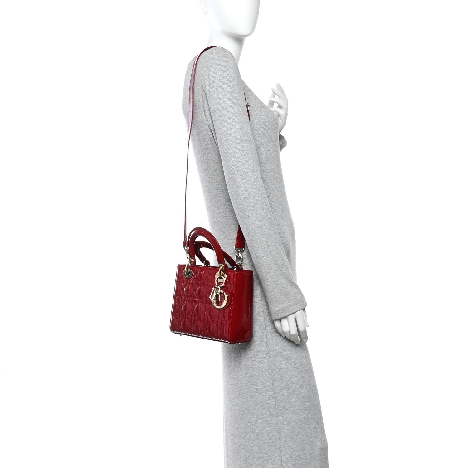 Christian Dior Patent Cannage Small Lady Dior Cherry Red