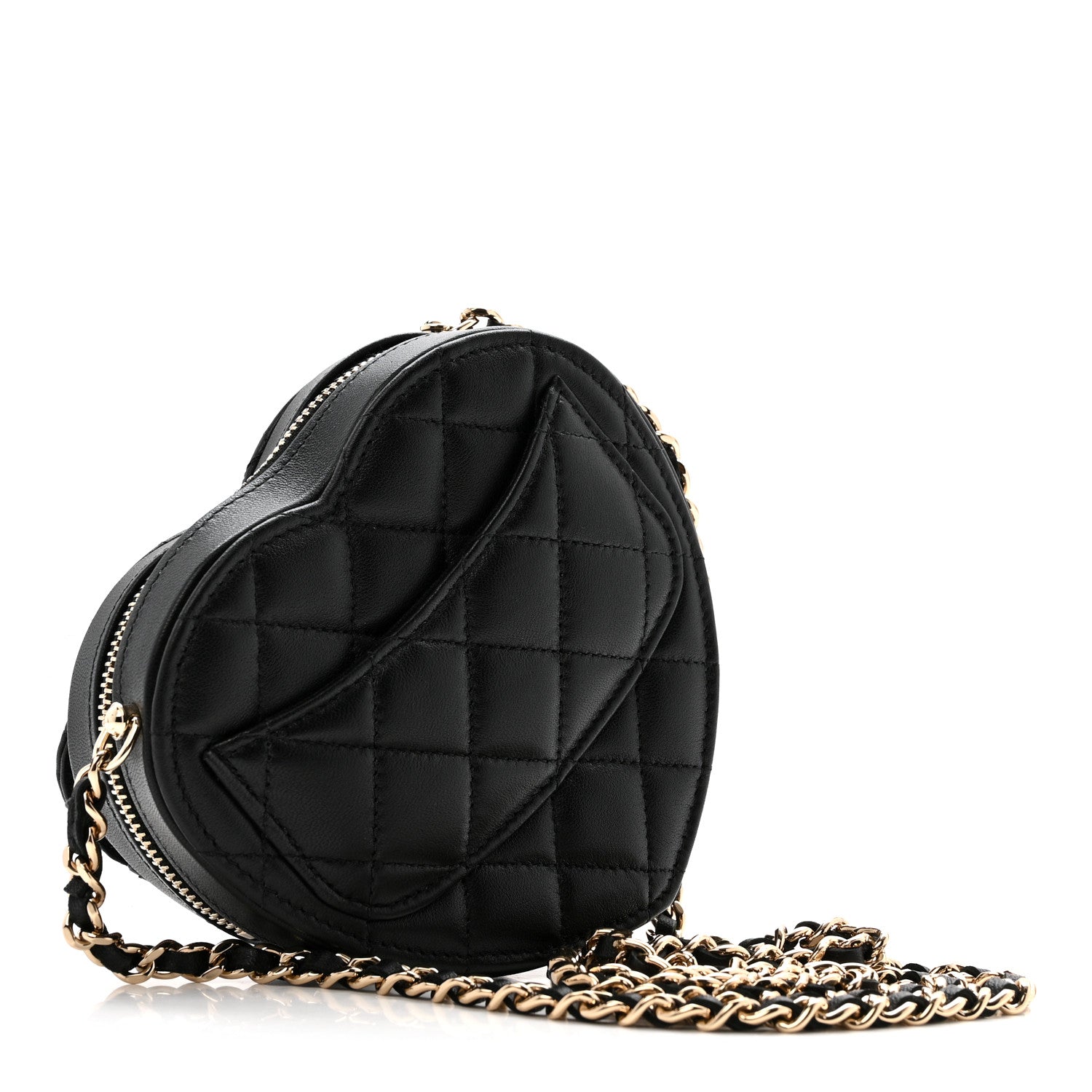 Chanel Lambskin Quilted CC In Love Heart Clutch With Chain Black