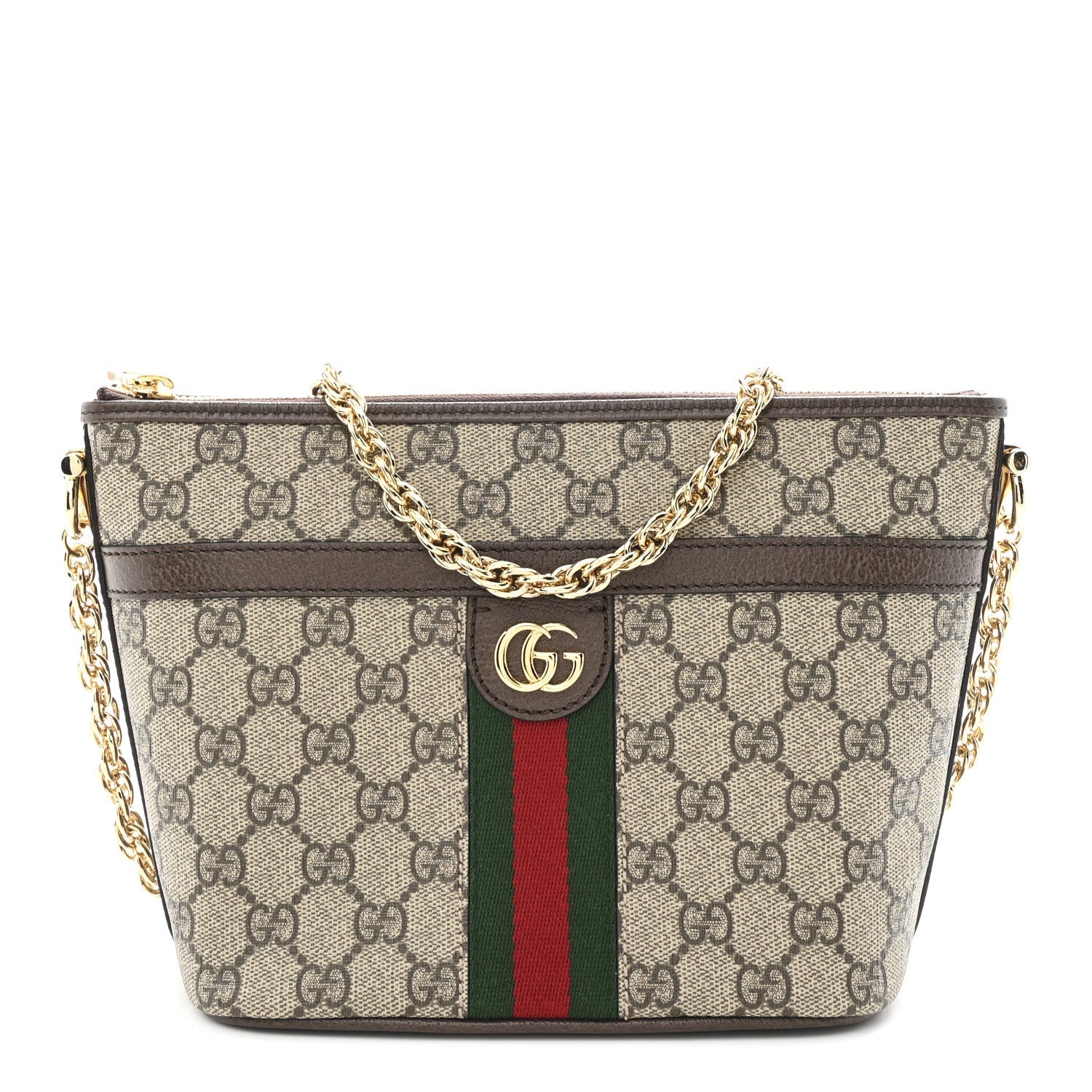Gucci GG Supreme Monogram Web Ophidia Chain Shoulder Bag Brown