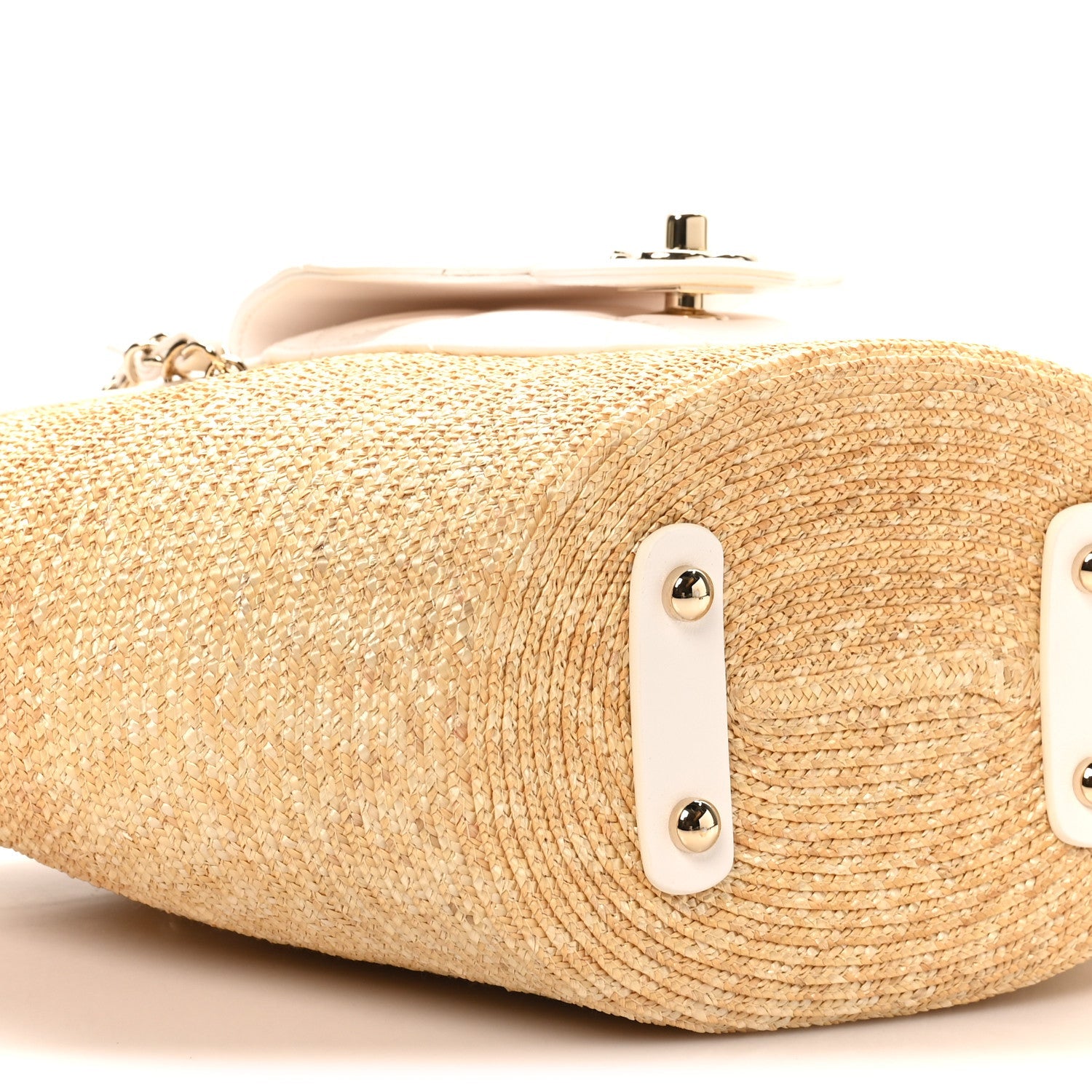 Chanel Raffia Braided Lambskin Small Shopping Tote Beige White