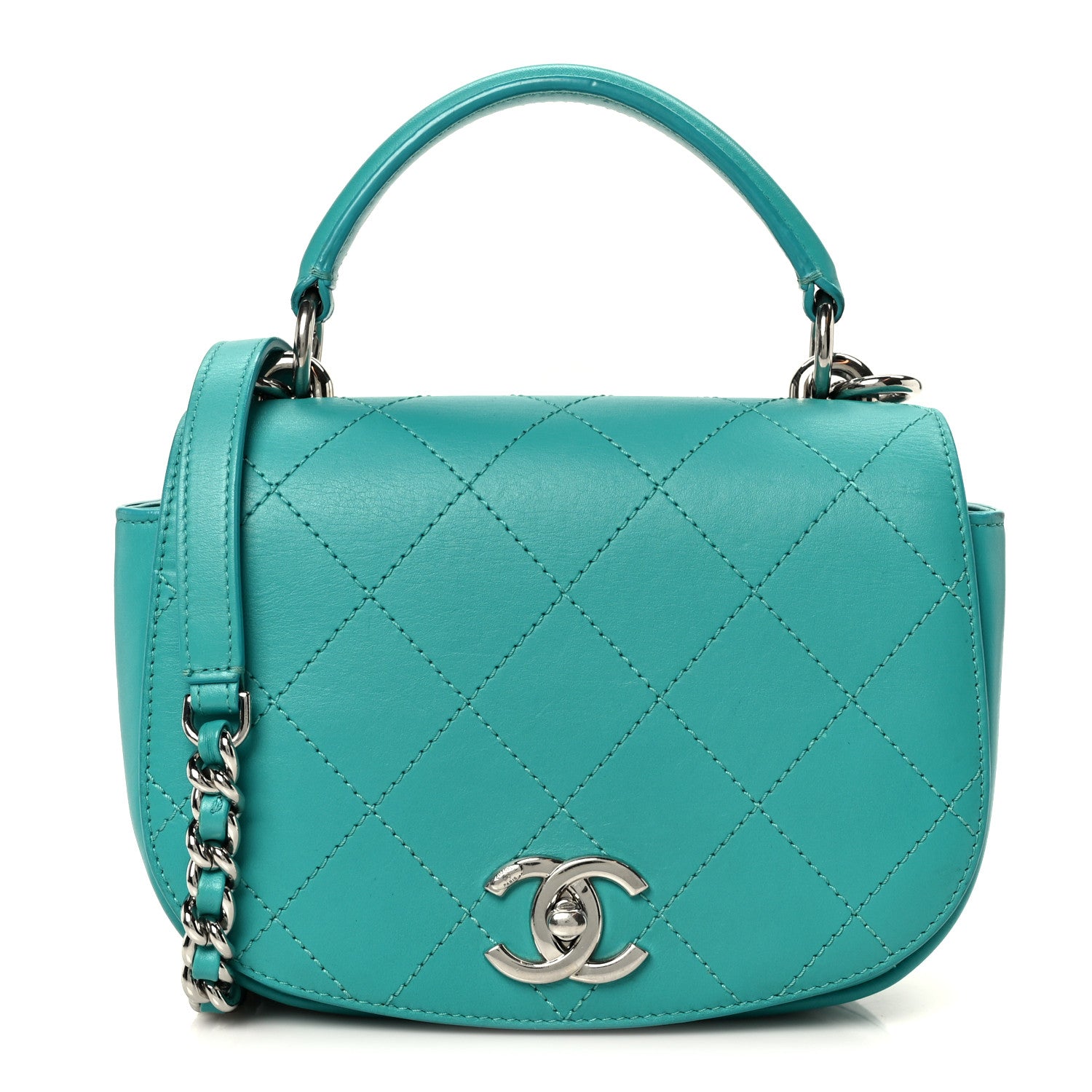 Chanel Calfskin Stitched Small Ring My Bag Flap Crossbody Turquoise