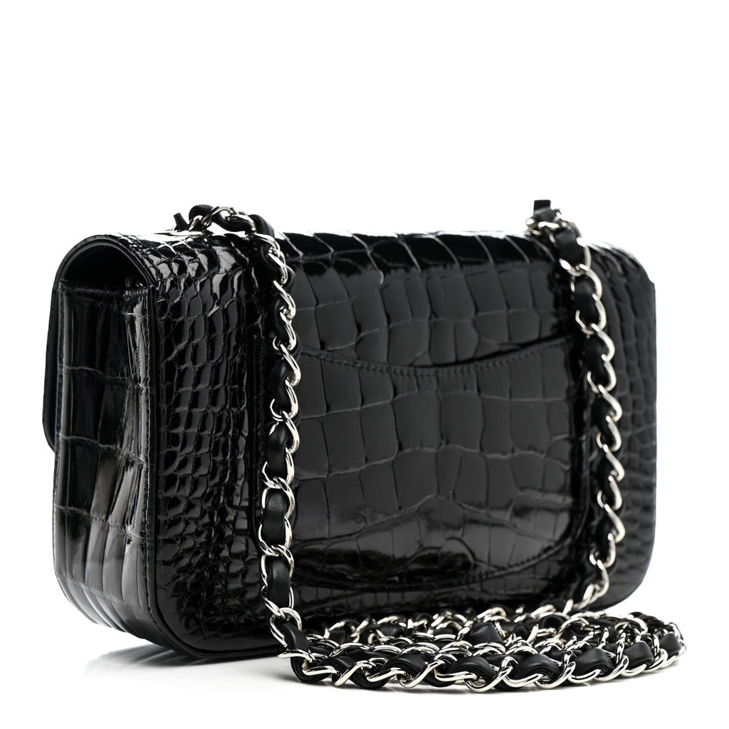 Chanel Shiny Alligator Mini Rectangular Flap Black