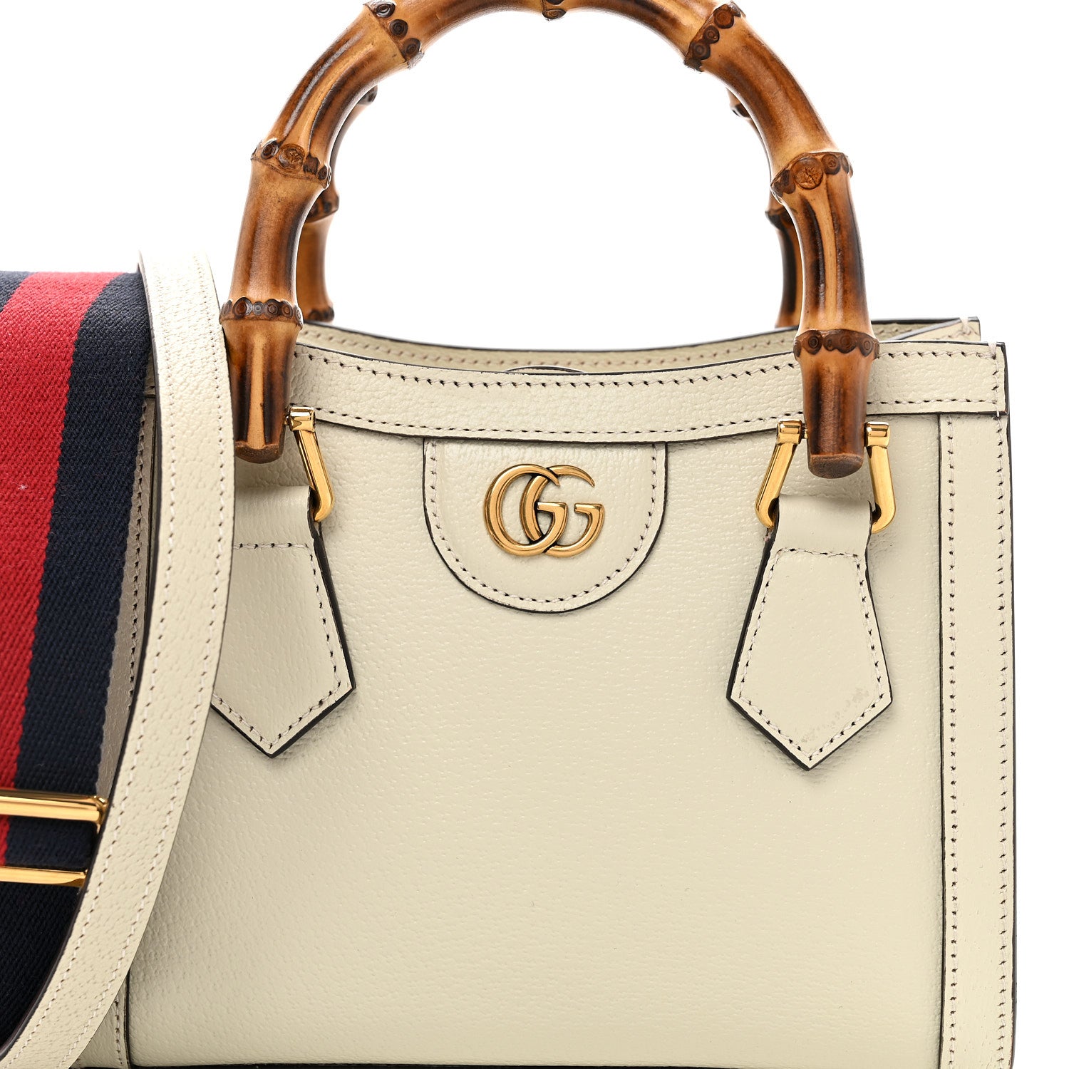 Gucci Textured Calfskin Web Mini Diana Tote Bag Mystic White