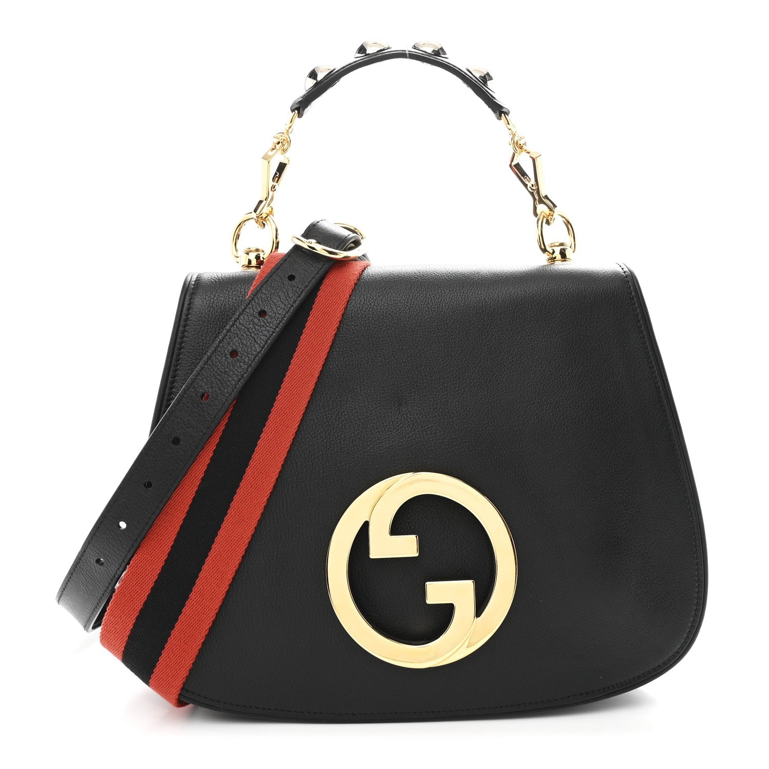 Gucci Roxy Calfskin Web Medium Studded Blondie Shoulder Flap Bag Black
