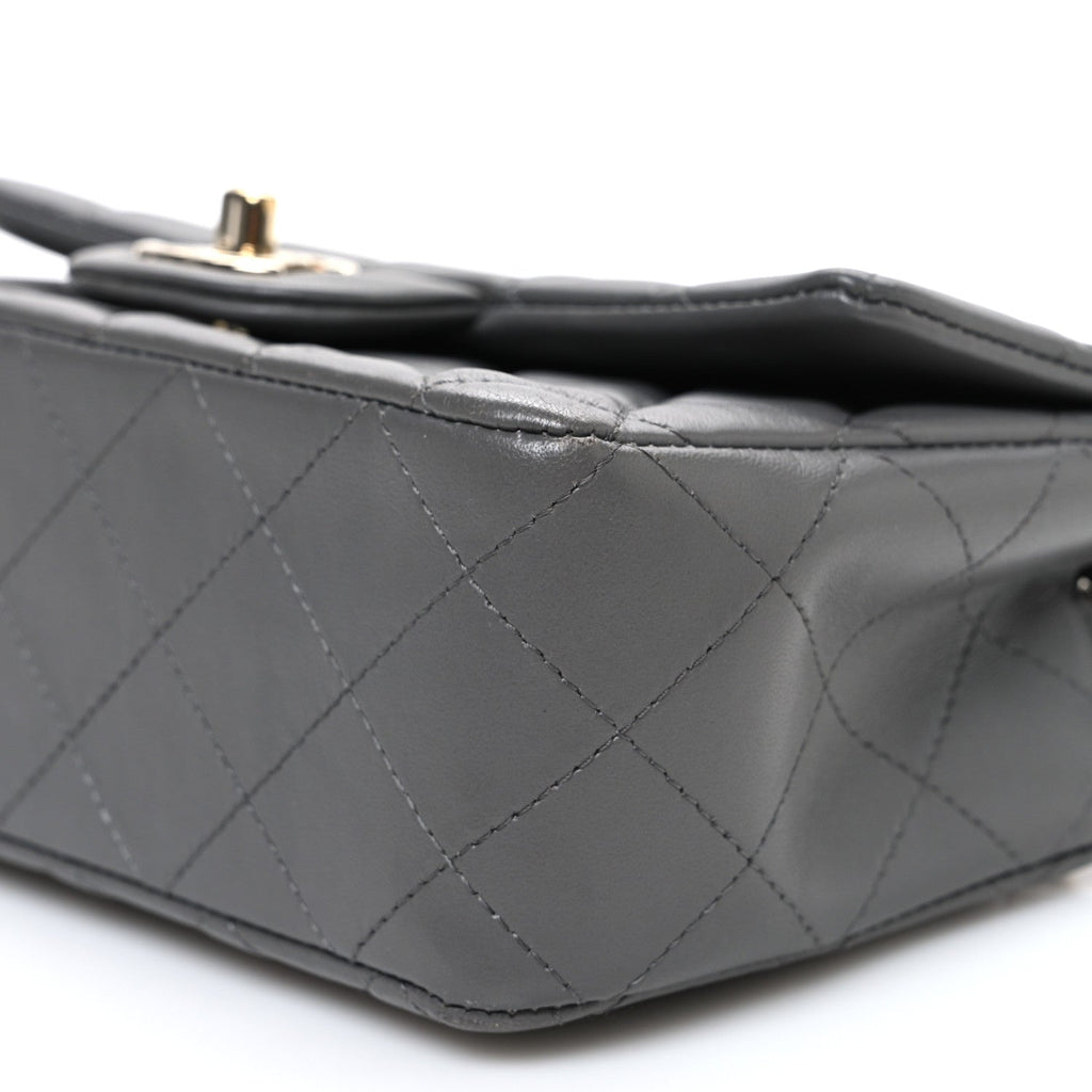 Chanel Lambskin Quilted Mini Rectangular Flap Dark Grey