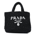 Prada Yarn Raffia Effect Crochet Small Logo Tote Black