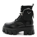 Prada Spazzolato Rois Nylon Metal Triangle Logo Monolith Pouch Pocket 55mm Boots 37 Black