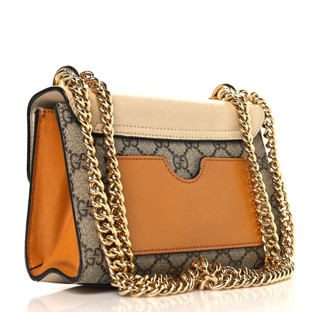 Gucci GG Supreme Monogram Calfskin Small Padlock Shoulder Bag Beige Mystic White Sun Oil