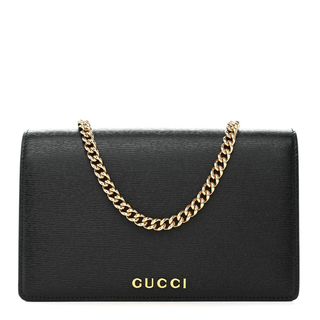 Gucci Textured Calfskin Script Logo Wallet On Chain Black