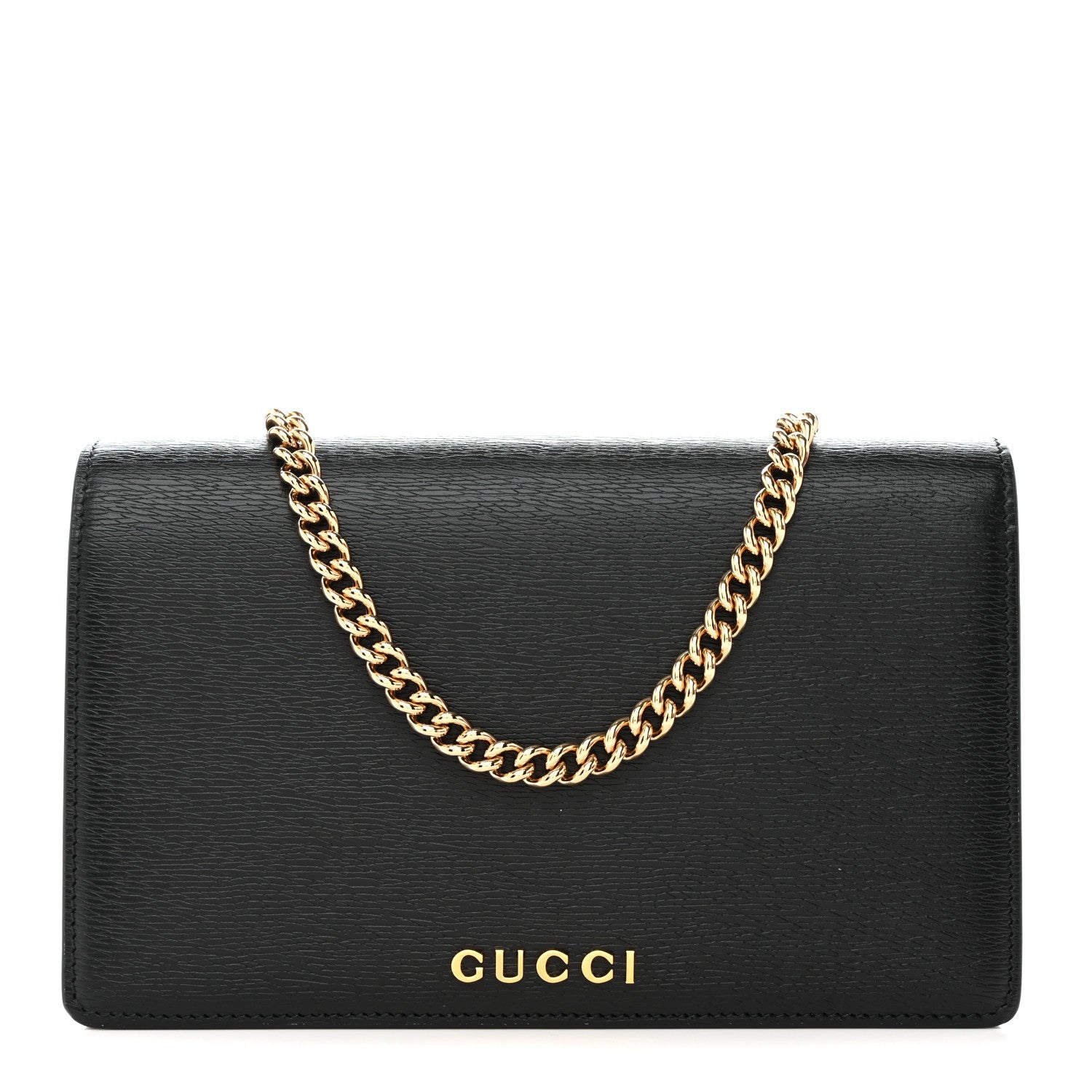 Gucci Textured Calfskin Script Logo Wallet On Chain Black
