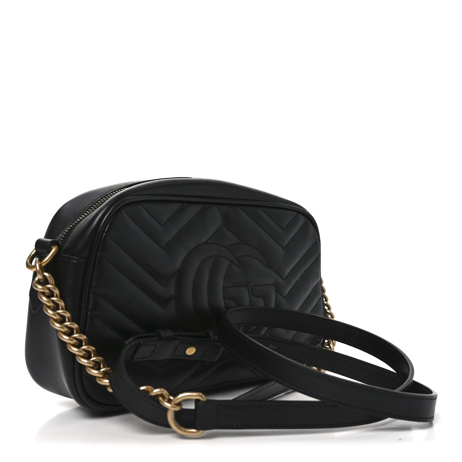 Gucci Calfskin Matelasse Small GG Marmont Chain Shoulder Bag Black