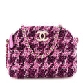 Chanel Tweed Quilted Mini Clutch With Chain Purple