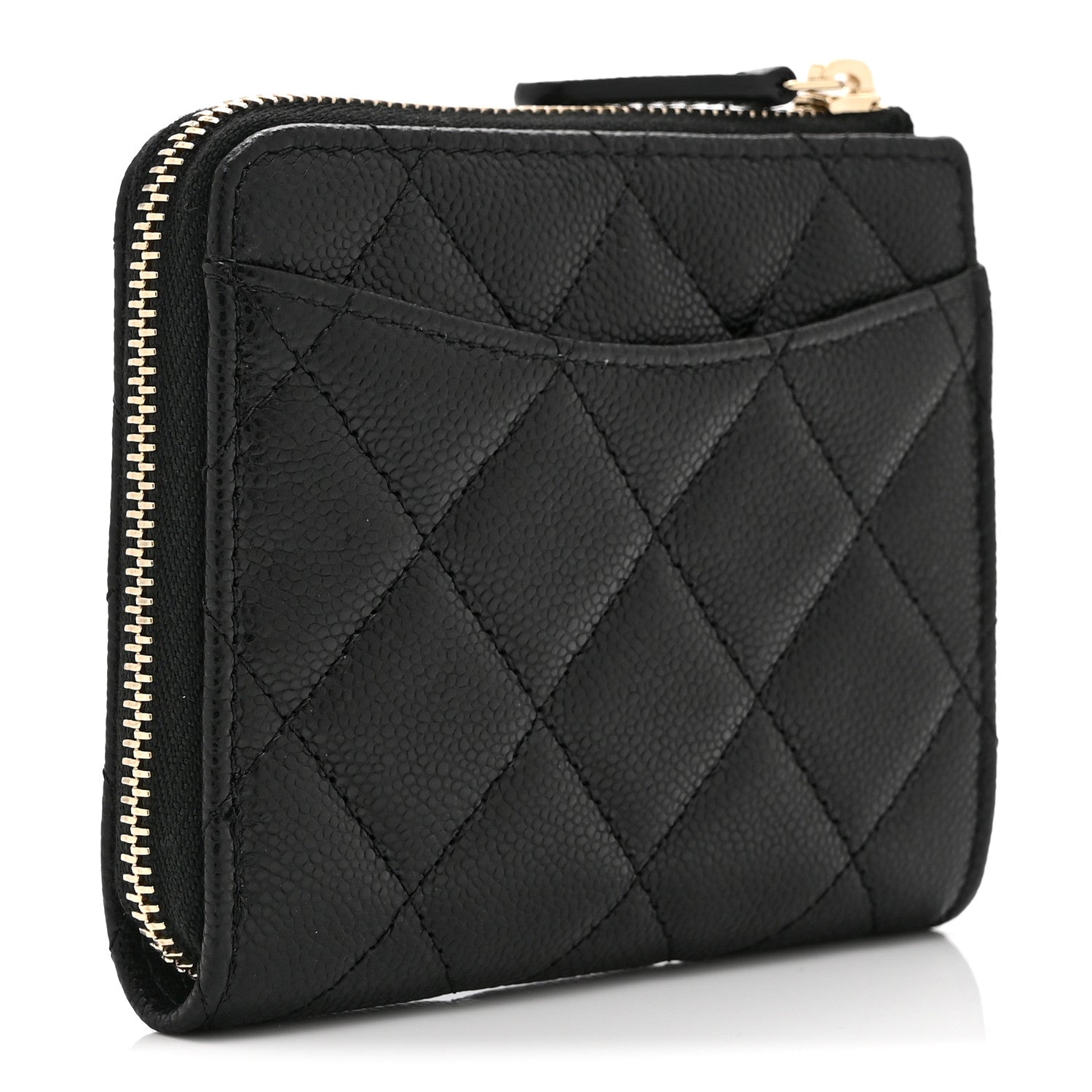 Caviar Quilted CC Zip Around Card Holder Wallet Black