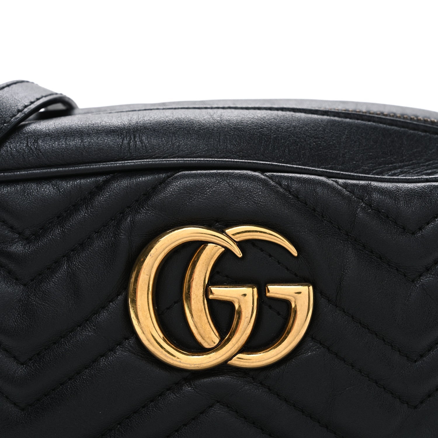 Gucci Calfskin Matelasse Small GG Marmont Chain Shoulder Bag Black