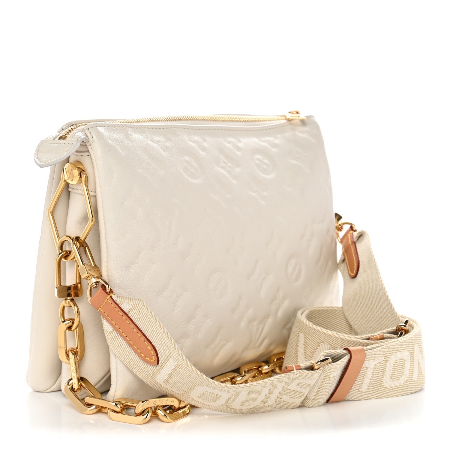 Louis Vuitton Lambskin Embossed Monogram Coussin PM Cream
