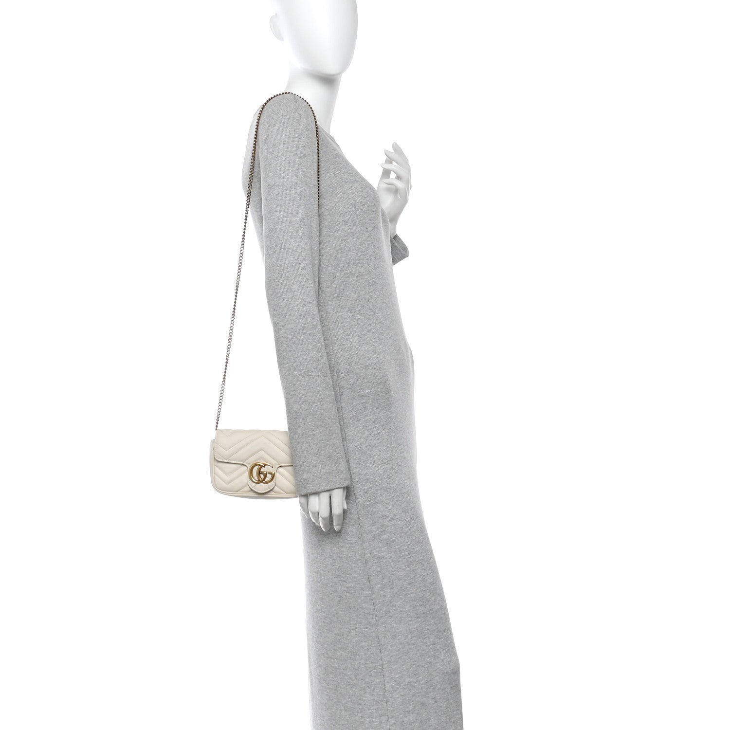Gucci Calfskin Matelasse Super Mini GG Marmont Shoulder Bag White