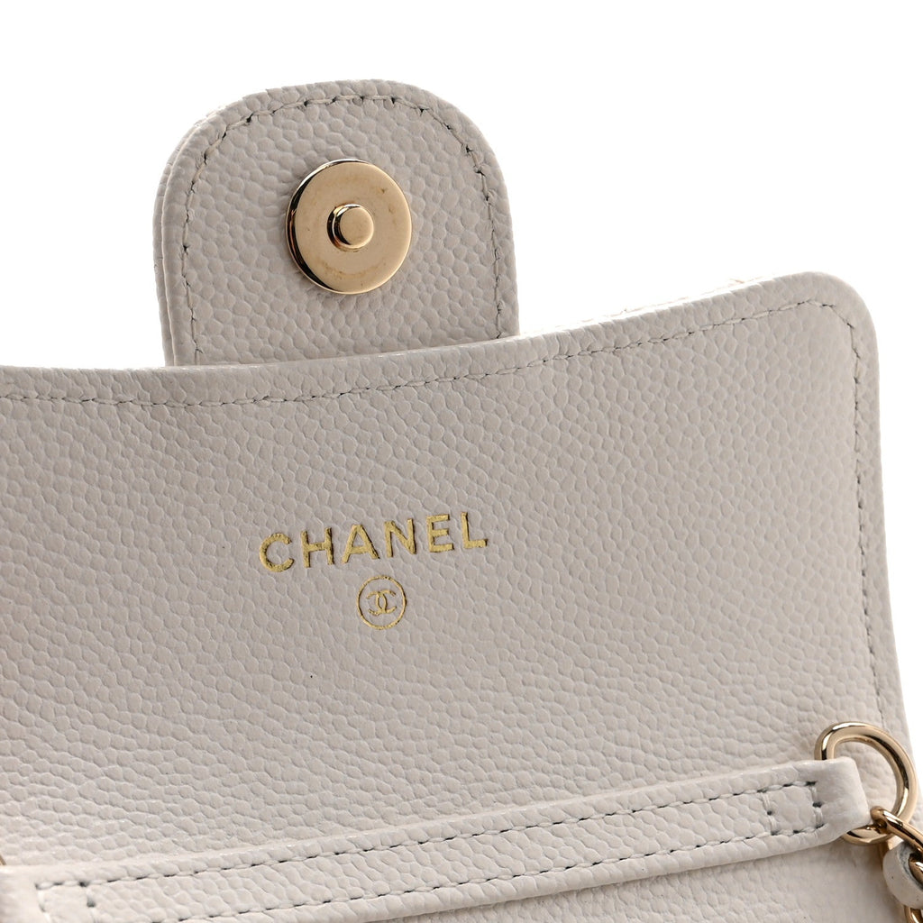 Chanel Caviar Quilted Flap Card Holder On Chain White