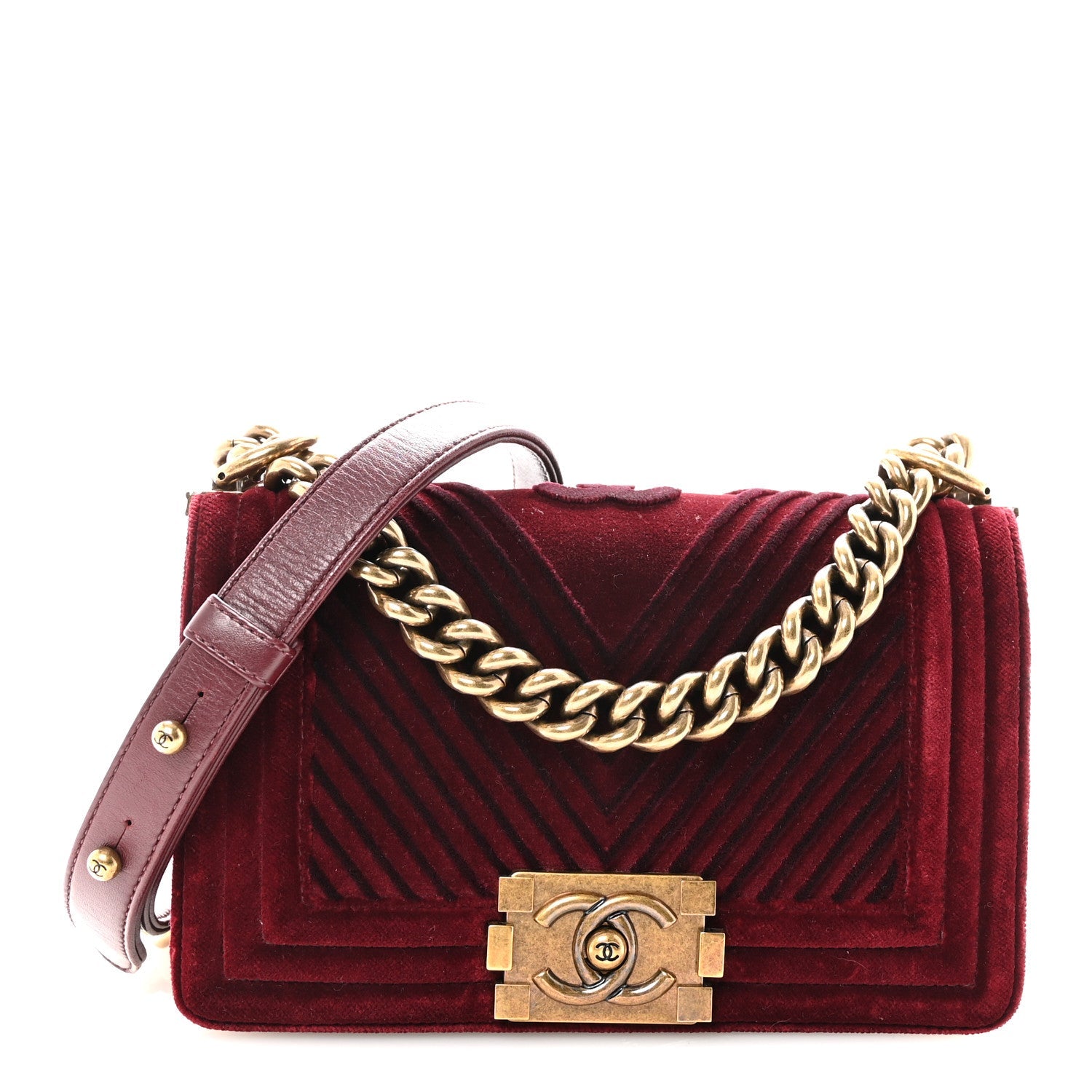 Chanel Velvet Chevron Quilted Small Boy Flap Burgundy