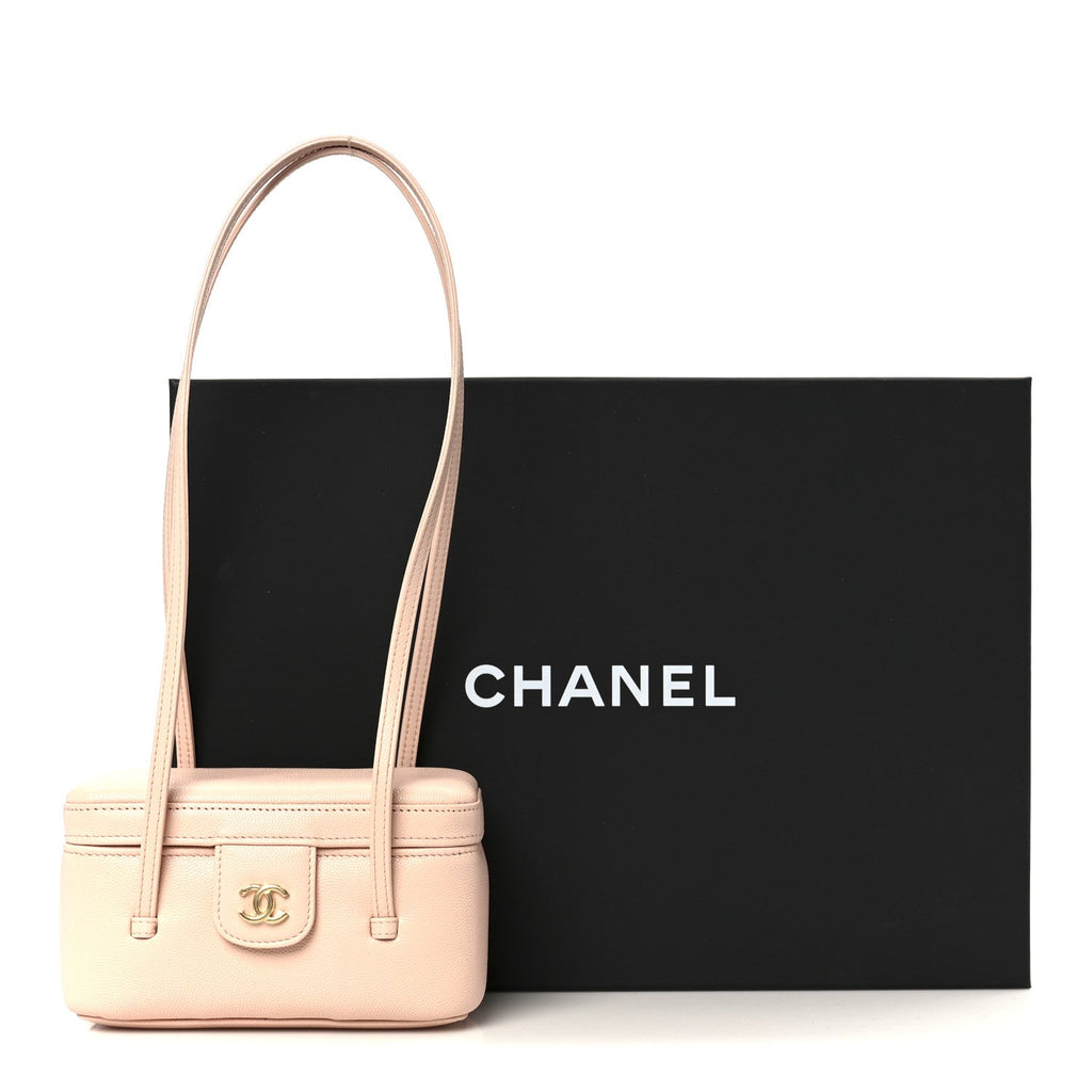 Chanel Shiny Caviar Preppy Coco Long Vanity With Strap Light Pink