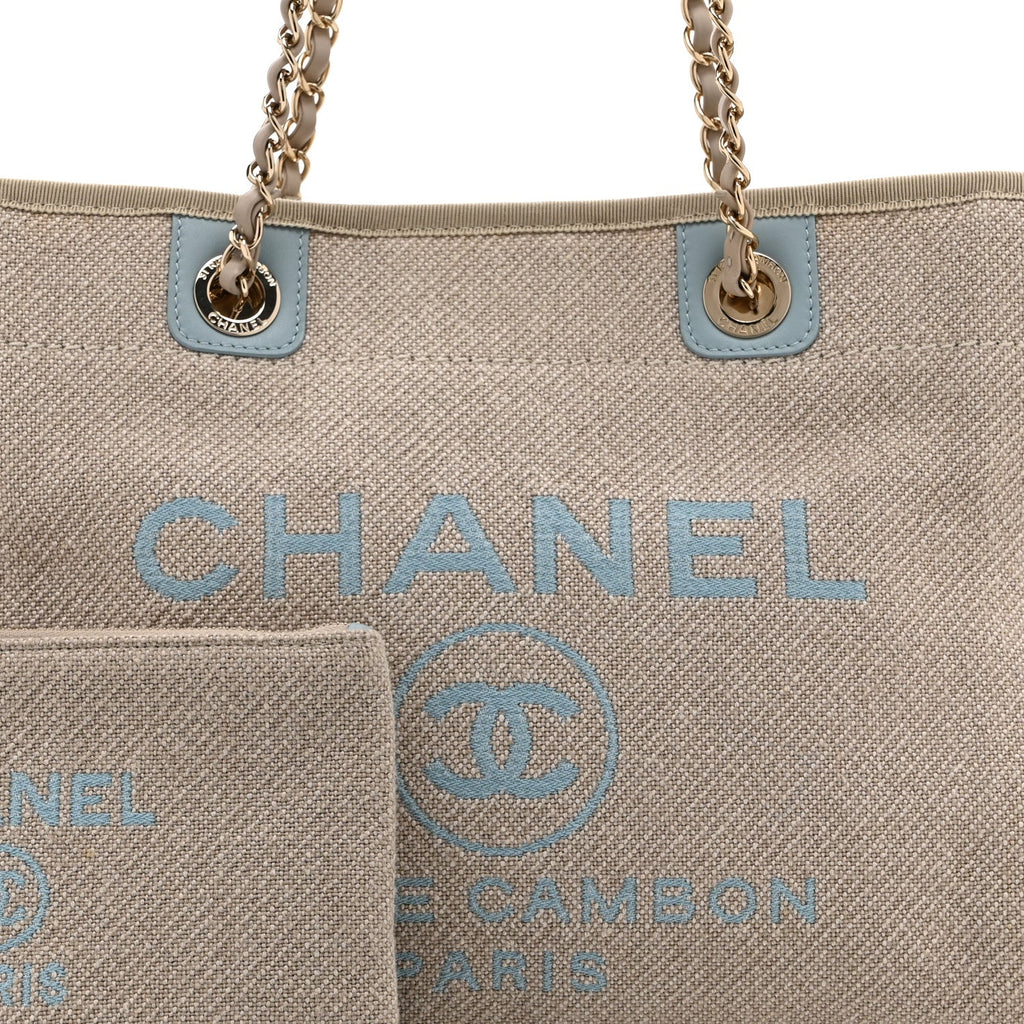 Chanel Mixed Fibers Calfskin Small Deauville Tote Grey Light Blue