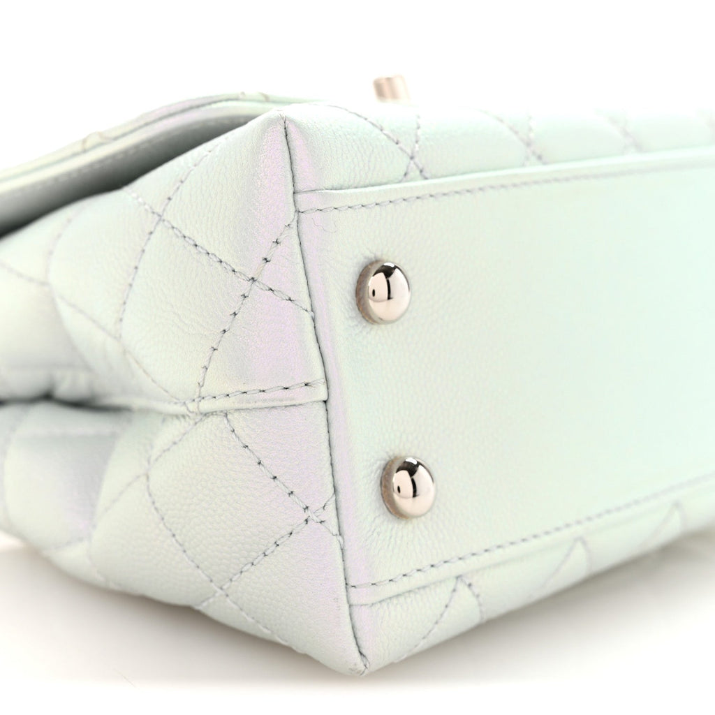 Chanel Iridescent Caviar Quilted Extra Mini Coco Handle Flap Light Blue