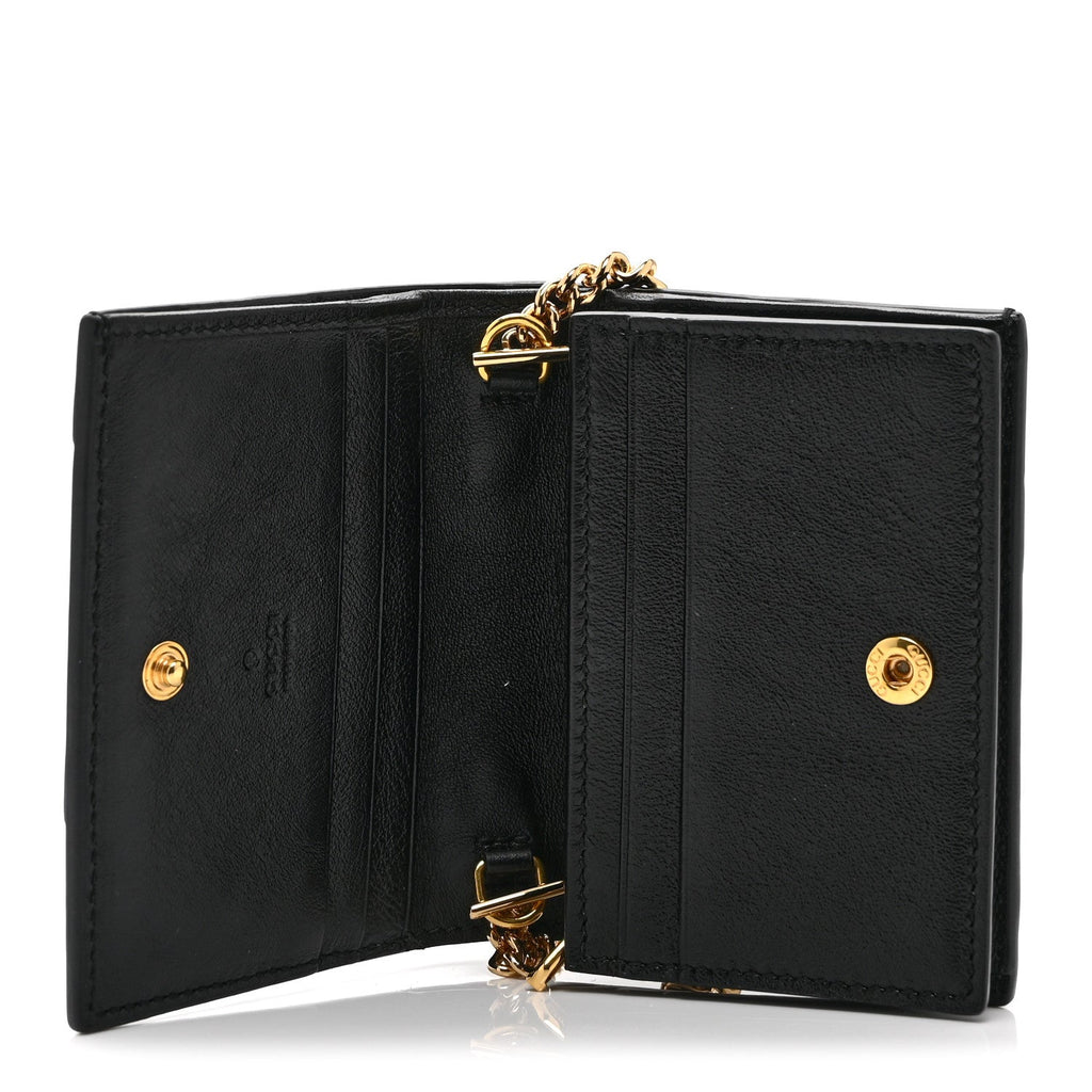 Gucci Calfskin Diagonal Striped Zumi Chain Card Case Wallet Black Beige