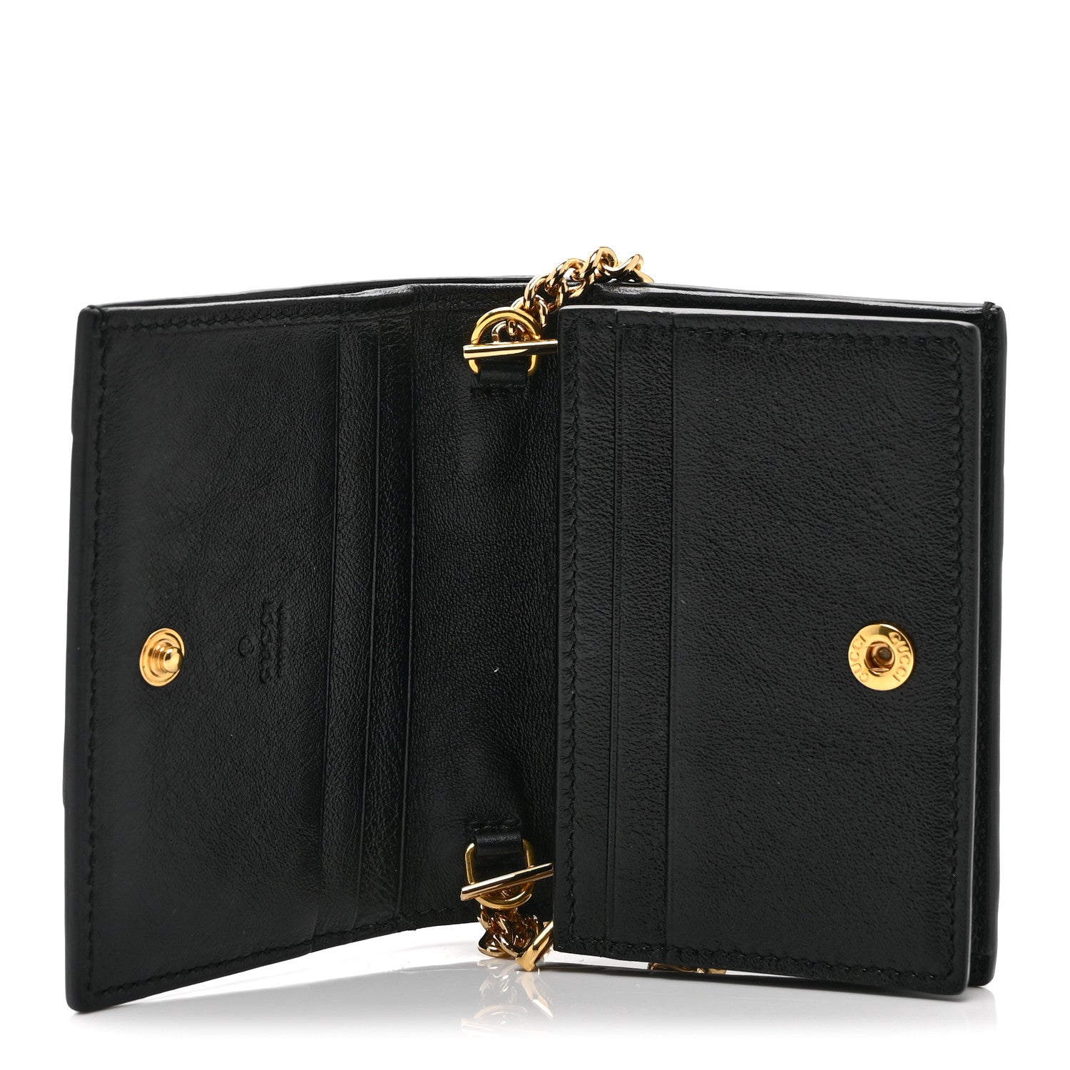 Gucci Calfskin Diagonal Striped Zumi Chain Card Case Wallet Black Beige