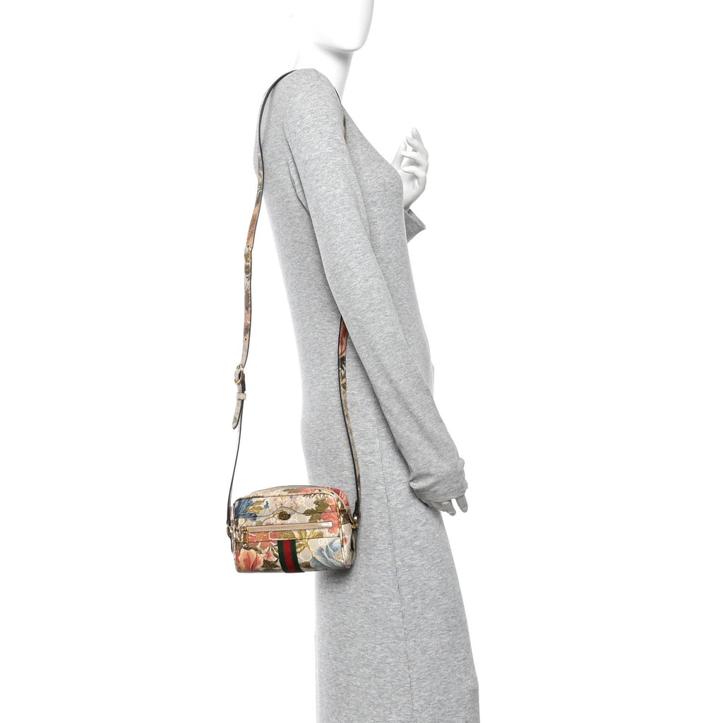 Gucci GG Supreme Monogram Water Flora Web Mini Ophidia Shoulder Bag Beige White Multicolor
