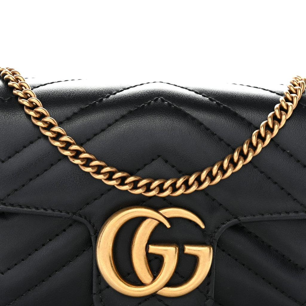 Gucci Calfskin Matelasse Super Mini GG Marmont Shoulder Bag Black