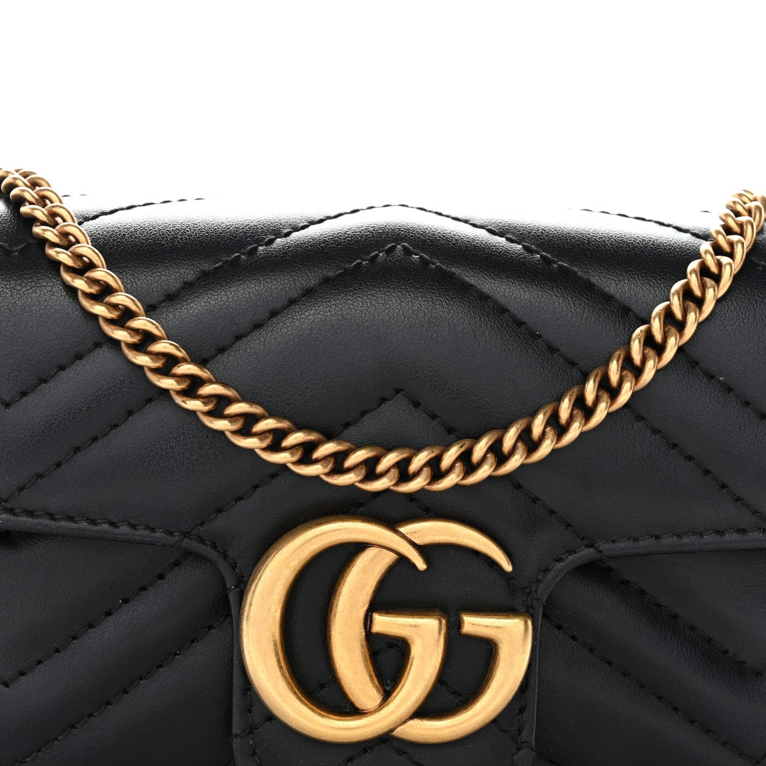 Gucci Calfskin Matelasse Super Mini GG Marmont Shoulder Bag Black