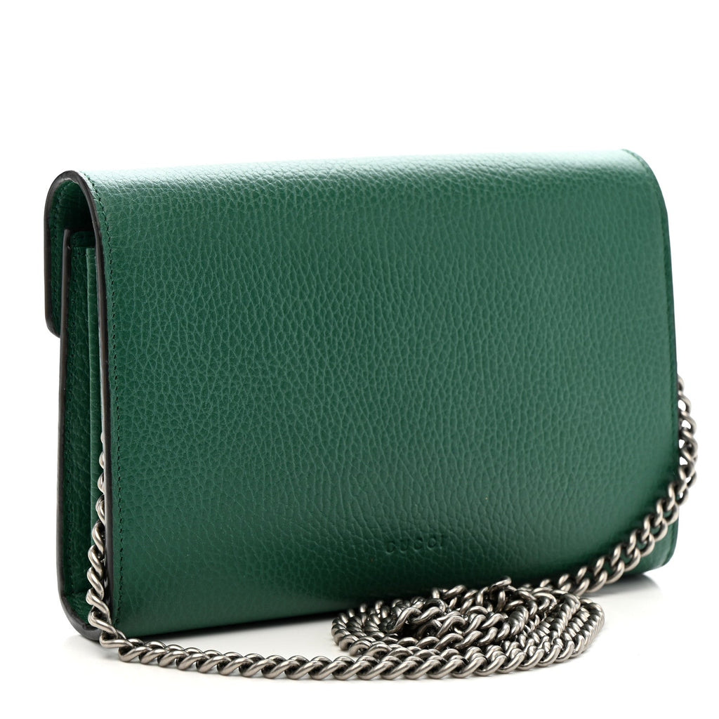 Gucci Calfskin Mini Dionysus Chain Wallet Emerald