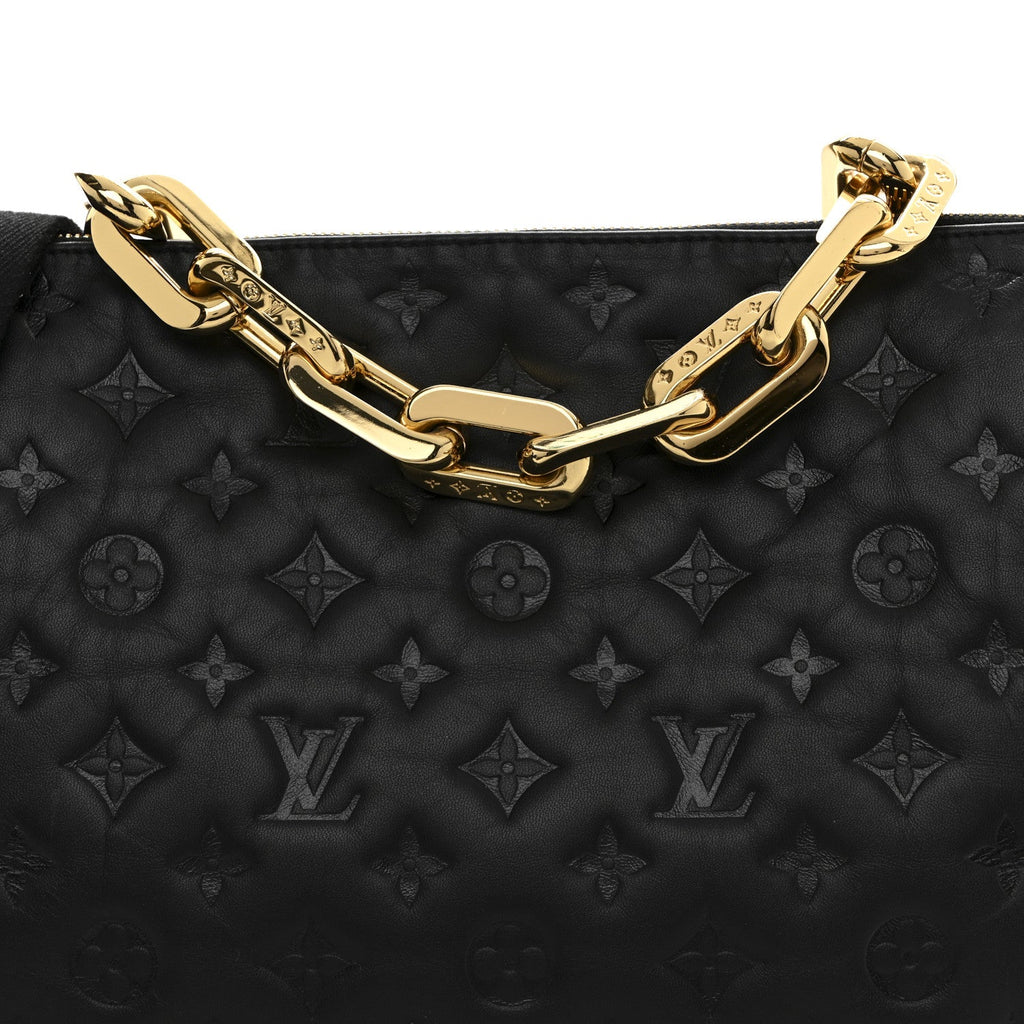 Louis Vuitton Lambskin Embossed Monogram Coussin MM Black