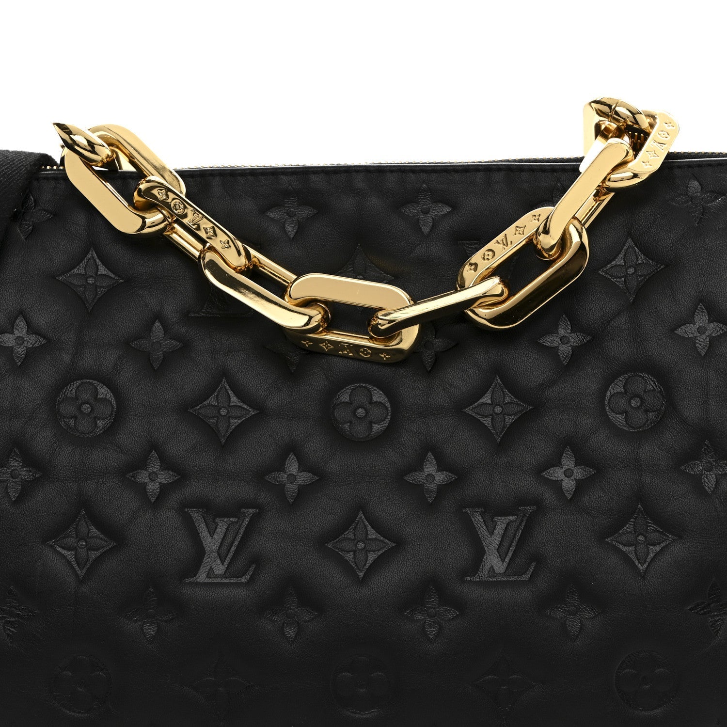 Louis Vuitton Lambskin Embossed Monogram Coussin MM Black