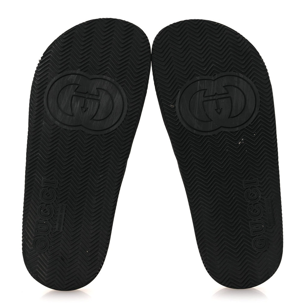 Gucci Rubber Web Womens Interlocking G Slide Sandals 33 Black Green Red