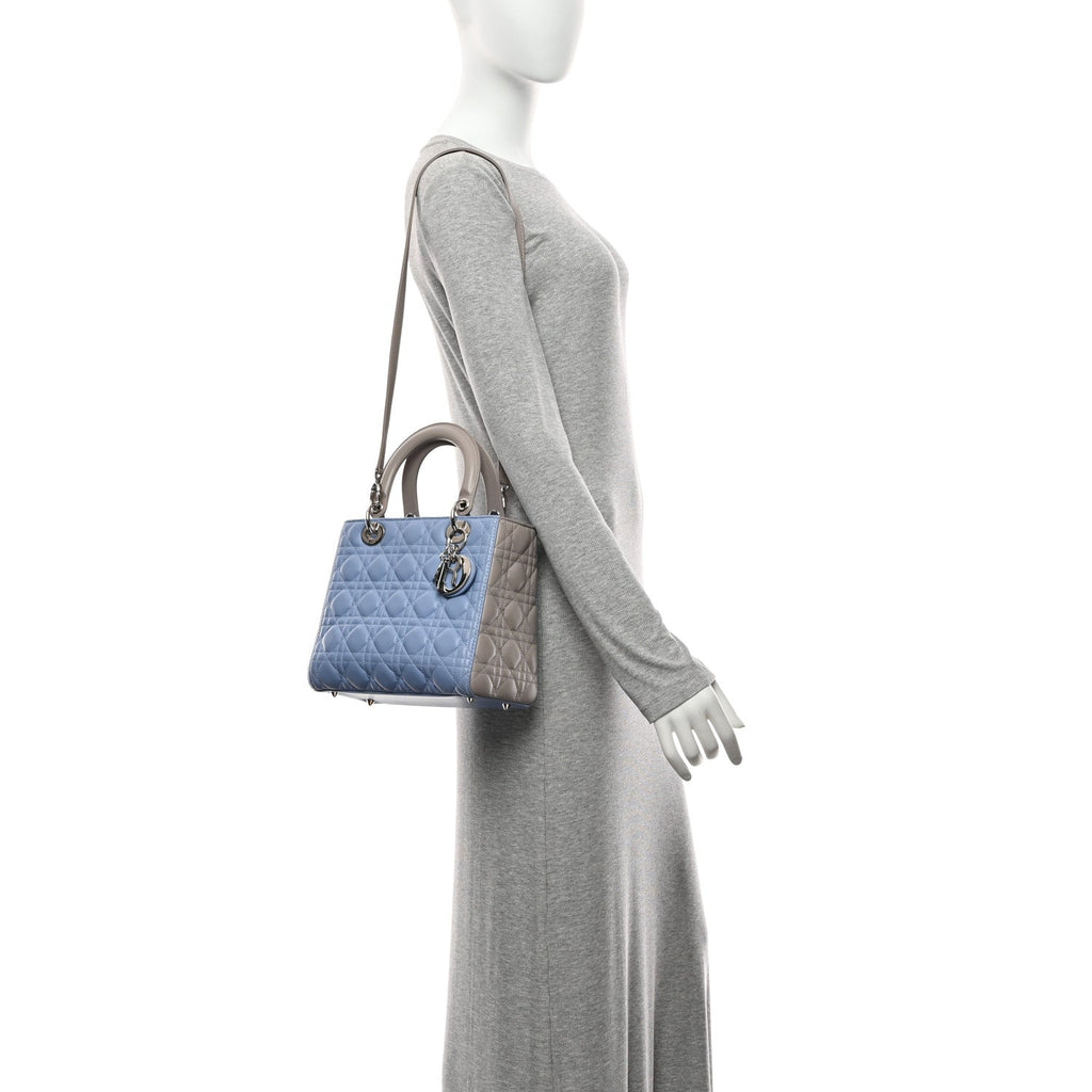 Christian Dior Lambskin Cannage Medium Bi-Color Lady Dior Blue Gray