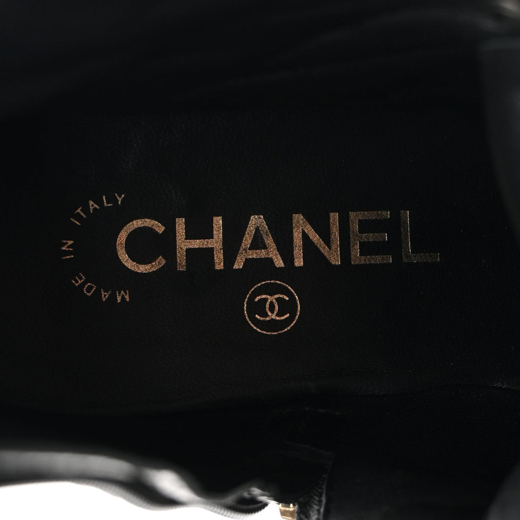 Chanel Shiny Crumpled Lambskin Lace Up Combat Boots 39 Black