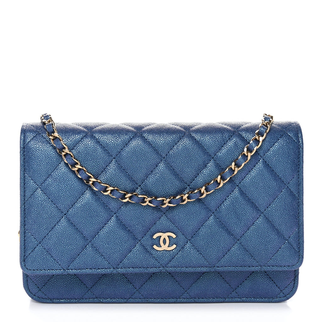 Chanel Iridescent Caviar Quilted Wallet on Chain WOC Dark Blue