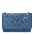 Chanel Iridescent Caviar Quilted Wallet on Chain WOC Dark Blue