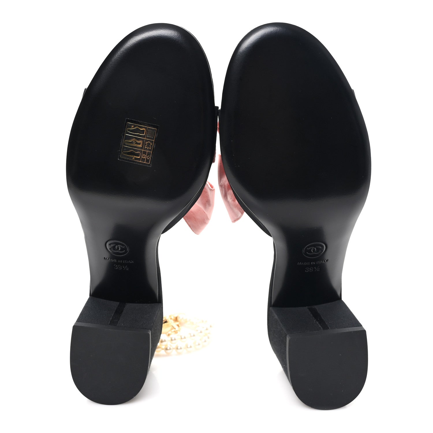 Chanel Silk Pearl Bow CC Ankle Strap Sandals 39.5 Pink Black