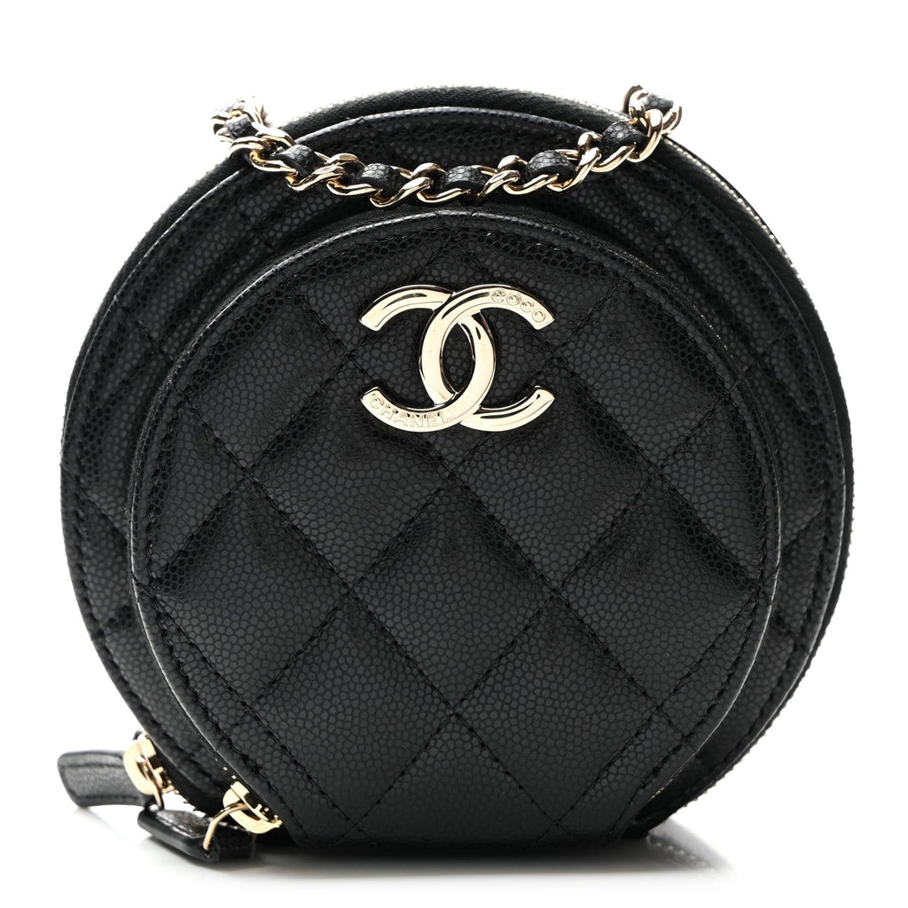 Chanel Caviar Quilted Round Coco Clutch With Chain Black